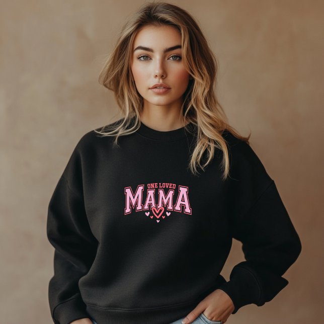Moletom Negra Trendy One Loved Mama Impressão Sweatshirt (Black Trendy One Loved Mama Print Sweatshirt)