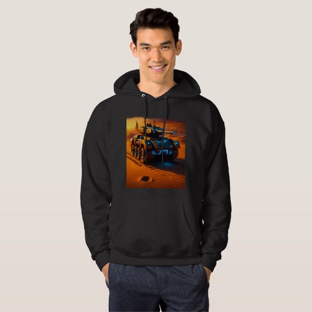 Moletom Neon Desert Tank Hoodie – Futuristic Sci-Fi Combat (Frente Completa)