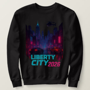 Moletom Neon Liberty 2026 Cidade Cyberpunk Estilo de Rua