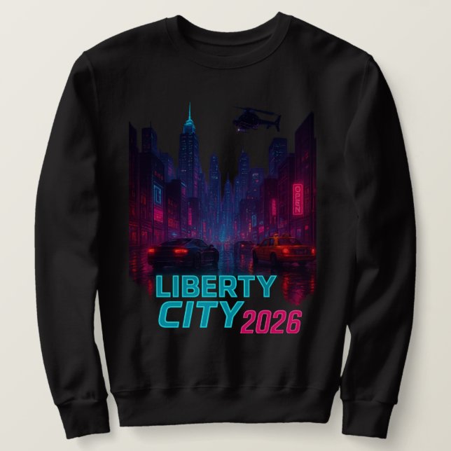 Moletom Neon Liberty 2026 Cidade Cyberpunk | Estilo de Rua (Frente do Design)