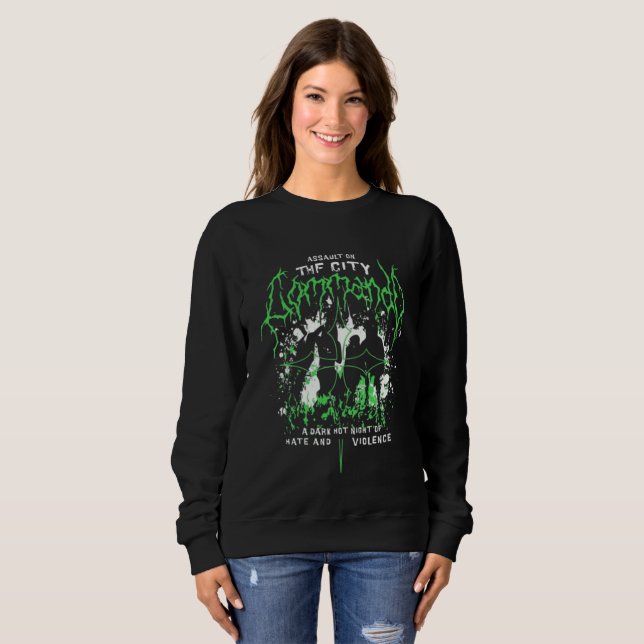 Moletom Neon Verde Logo de Metal Gothic Horror (Frente Completa)