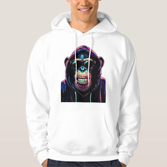 Moletom Neon Vibe – Stylish Chimpanzee in Hoodie and Sungl (Frente)