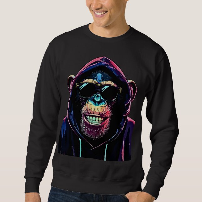 Moletom Neon Vibe – Stylish Chimpanzee in Hoodie and Sungl (Frente)