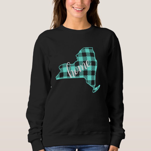 Moletom New York Buffalo Plaid Home State Country USA Teal (Frente)