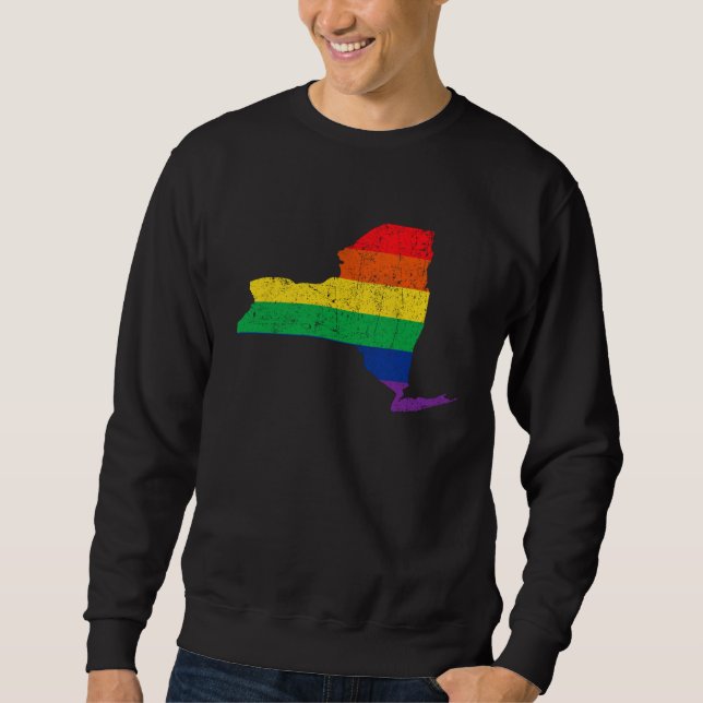 Moletom New York Pride Rainbow Flag Map Gay Lesbian LGBT S (Frente)