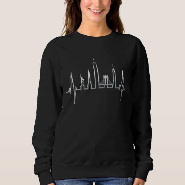 Moletom New York Skyline Heartbeat Love Estátua Da Liberda (Frente)