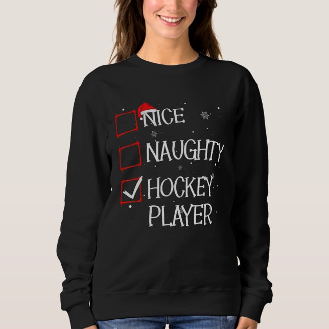 Moletom Nice Naughty Hockey Player Christmas List Xmas San (Frente)