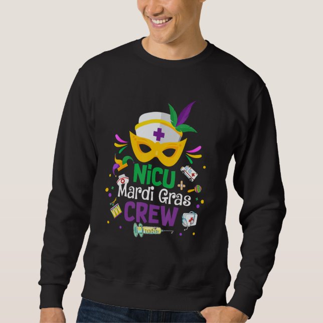 Moletom Nicu Mardi Gras Nurse Crew Family Group Nursing Lo (Frente)