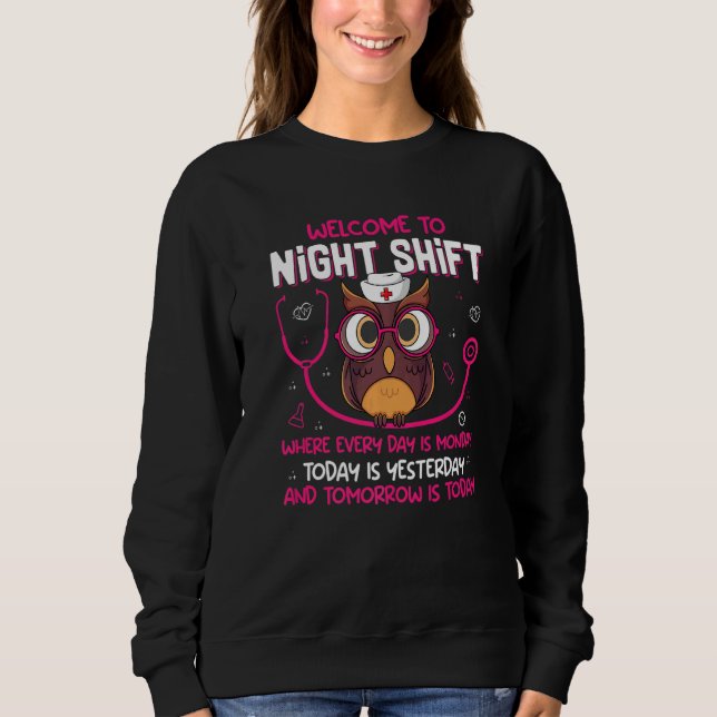 Moletom Night Shift Nurse Owls  Nursing RN LPN CNA Women   (Frente)