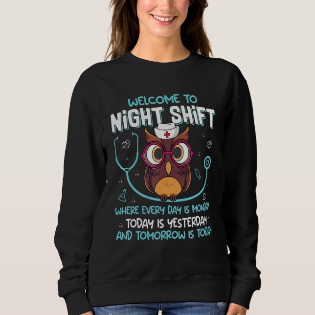 Moletom Night Shift Nurse Owls  Nursing RN LPN CNA Women 1 (Frente)