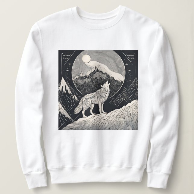 Moletom Night Wolf Howl - Moonlight & Forest Aestético (Frente do Design)