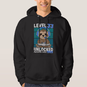 Moletom Nível 33 Sloth Video Gamer 33rd Birthday desbloque