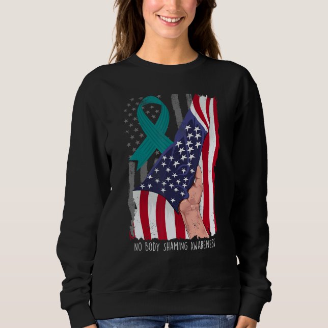 Moletom No Body Shaming Shirt Awareness American Flag Teal (Frente)
