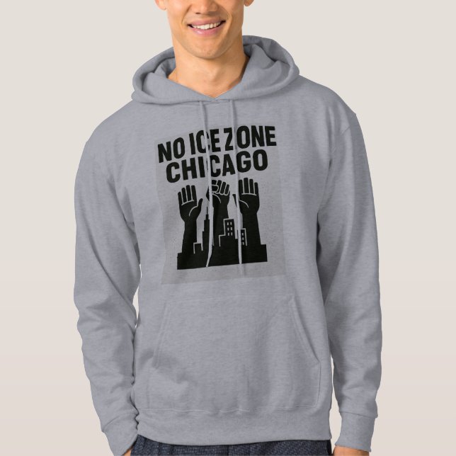 Moletom No ICE Zone Hoodie – Raised Fists Over Chicago Sky (Frente)