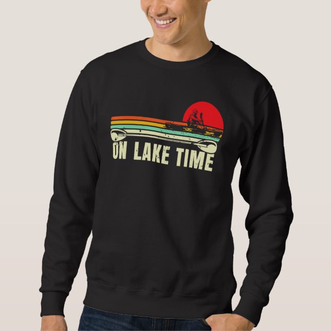 Moletom No Lago Time Retro Barco Pontooning Kayaking (Frente)
