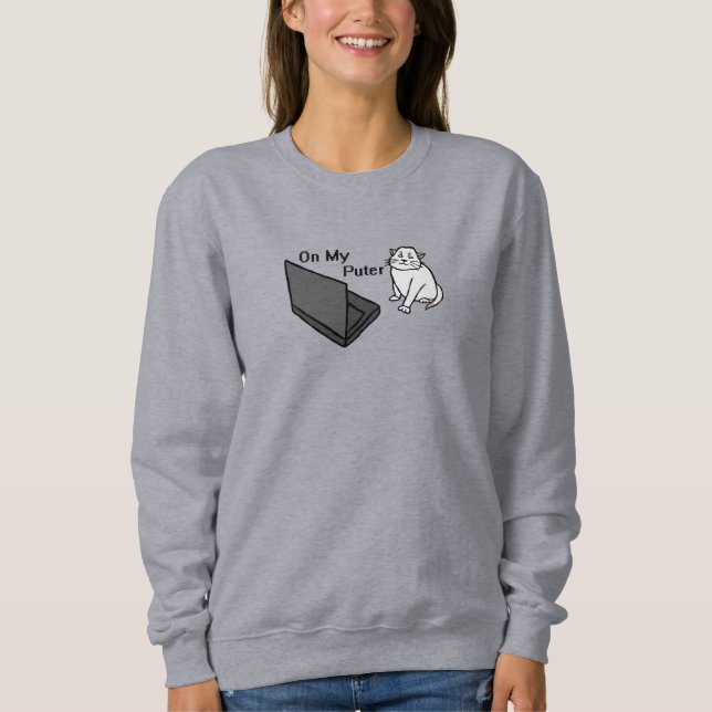 Moletom No Meu Computador Engraçado Meme de Gato Branco (Frente)