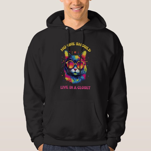 Moletom No One Should Live In A Closet LGBTQ Gay Pride Cat (Frente)