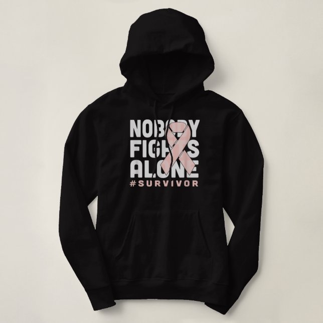 Moletom Nobody Fights Alone Peach Ribbon Uterine Cancer Su (Frente do Design)