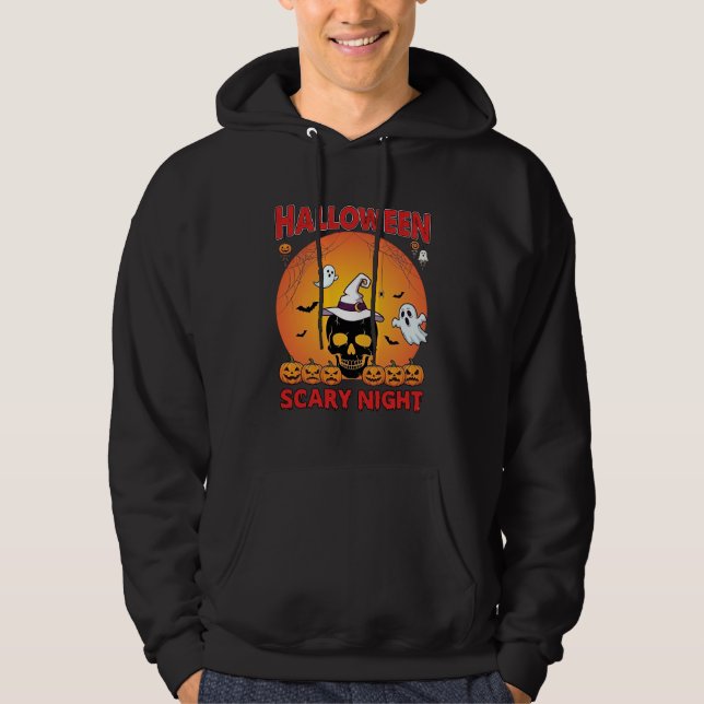 Moletom Noite Assustadora de Halloween Caveira Bruxa Abóbo (Frente)