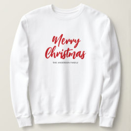 Moletom Nome da Família Moderno Feliz Natal Script Vermelh
