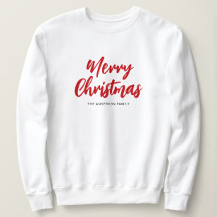 Moletom Nome da Família Moderno Feliz Natal Script Vermelh