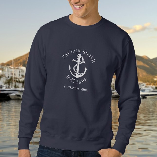 Moletom Nome de Capitão Personalizado Âncora Náutica Barco (Personalized Captain Nautical Anchor Boat Name Sweatshirt)