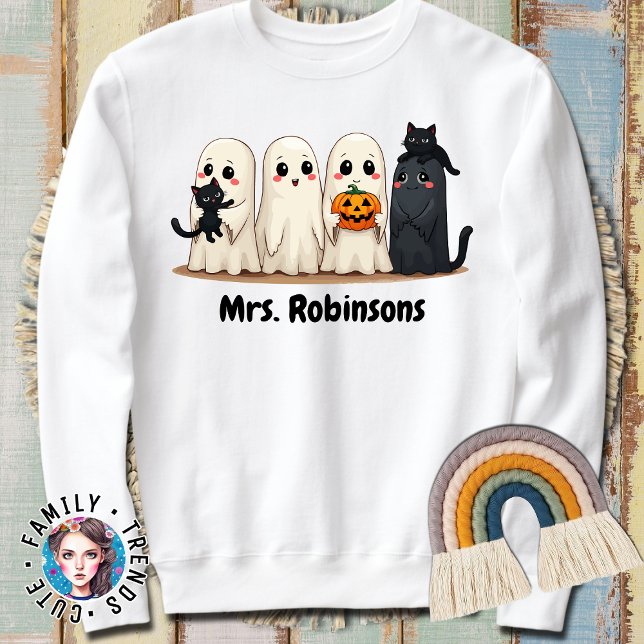 Moletom Nome Personalizado do Halloween Ghost Cats Cat Lad (Criador carregado)