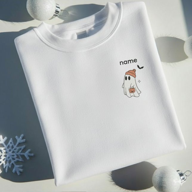 Moletom Nome Personalizado Fantasma de Halloween |  Assust (Custom Name Halloween Ghost | Personalized Spooky Sweatshirt)
