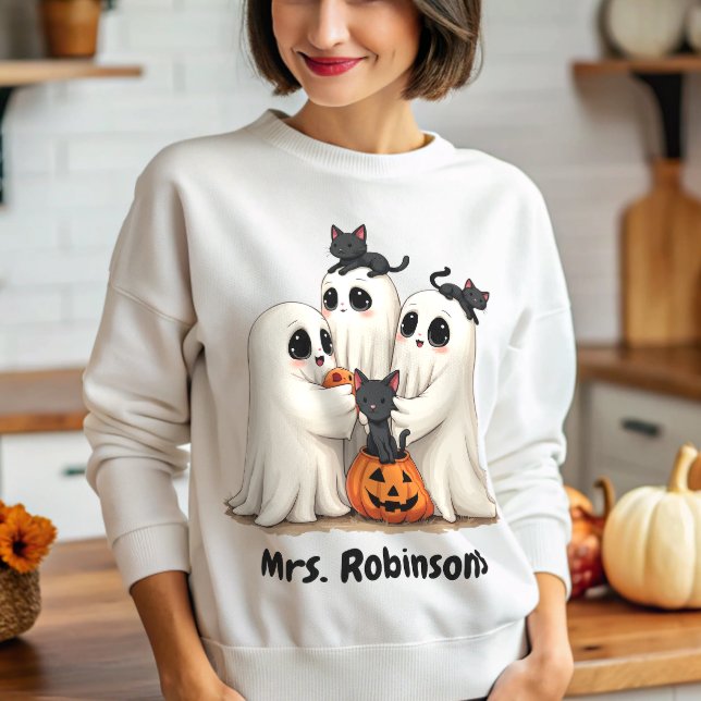 Moletom Nome Personalizado Ghost Cats Halloween (Criador carregado)