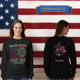 Moletom Nome Personalizado Guarda Costeira Feminino Preto