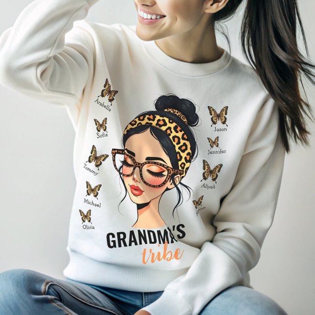 Moletom Nomes personalizados de Leopard Messy Bun e Borbol (Criador carregado)