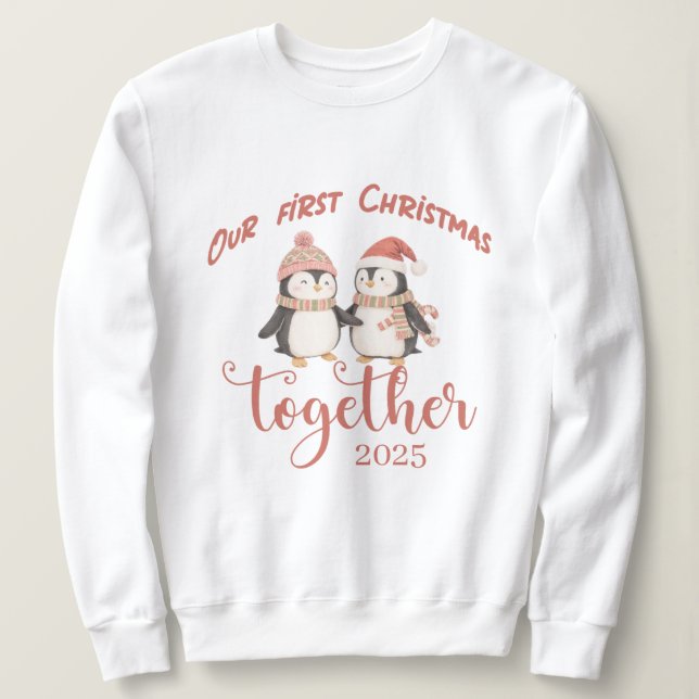Moletom Nosso primeiro Natal juntos. Design de casal de pi (Frente do Design)
