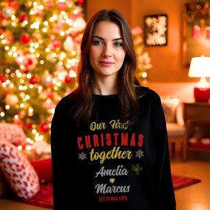 Moletom Nosso Primeiro Natal Juntos Flocos de Neve Pretos