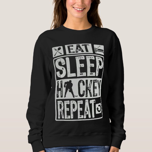 Moletom Novelty Eat Sleep Hockey Repeat Men Boys Women Gir (Frente)