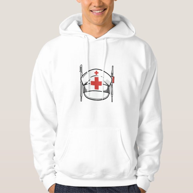 Moletom Nurse Cap with Red Cross and Medical Tools Design (Frente)