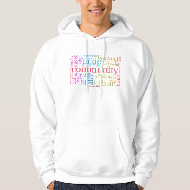 Moletom nuvem de palavras da comunidade LGBTQ+ arco-íris S (Frente)
