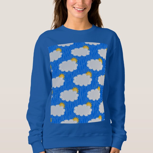 Moletom Nuvens de sol em chuva Padrão Design Azul (Frente)
