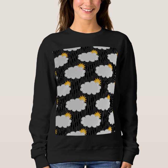 Moletom Nuvens de sol em chuva Padrão Design Preto (Frente)