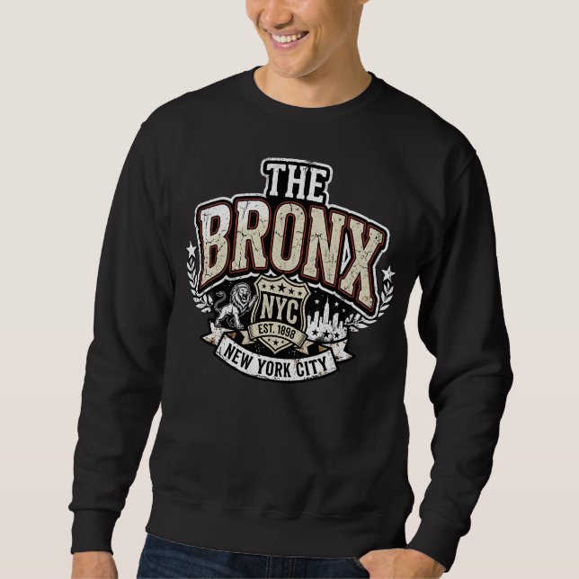 Moletom O Brasão Angustiado do Bronx Com Leão e Horizonte  (Frente)