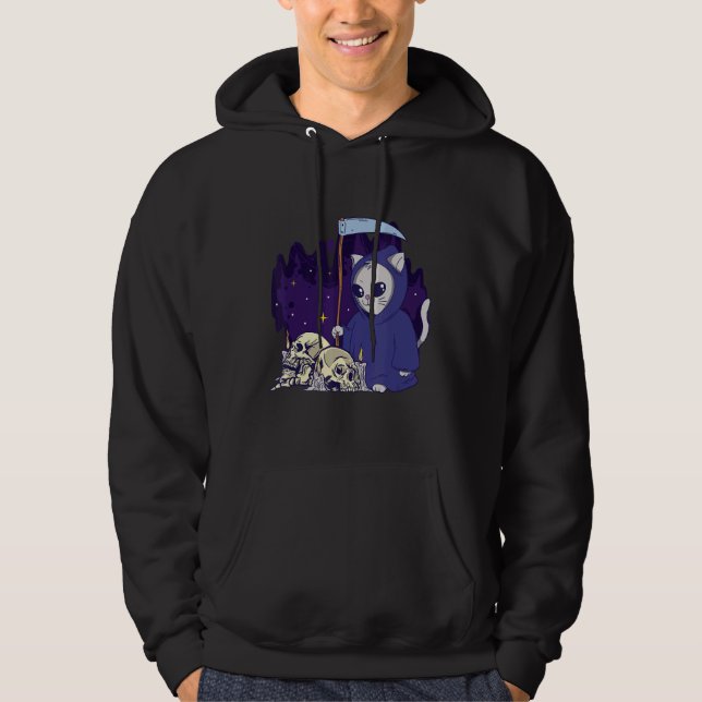Moletom O Cat Reaper Duty Encerrou o Skeleton Grim Reaper (Frente)