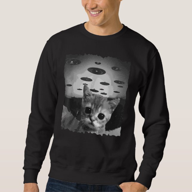 Moletom o gato Cat selfie com Alien OVNI preto e branco (Frente)