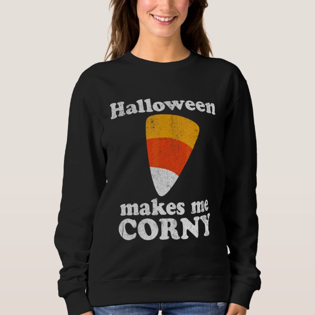 Moletom O Halloween Me Deixa Brega   Candy Corn Retro 80's (Frente)
