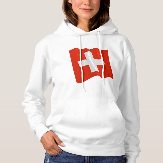 Moletom O Hoodie das mulheres suíças da bandeira (Frente)