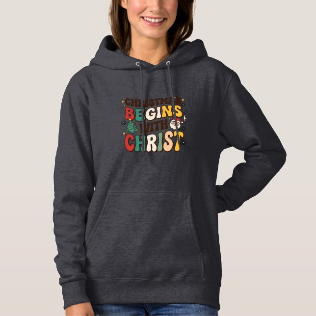 Moletom O Natal Começa Com Cristo Design de Árvore de Nata (Frente)