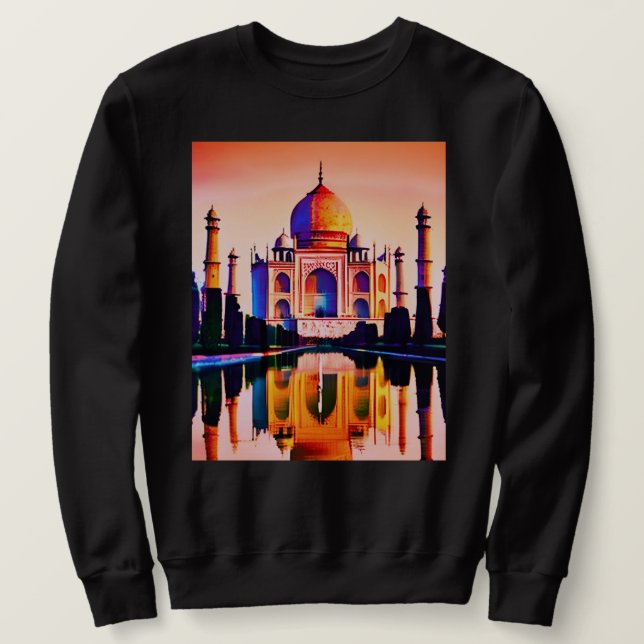 Moletom O Taj Mahal contra um céu sunset (Frente do Design)