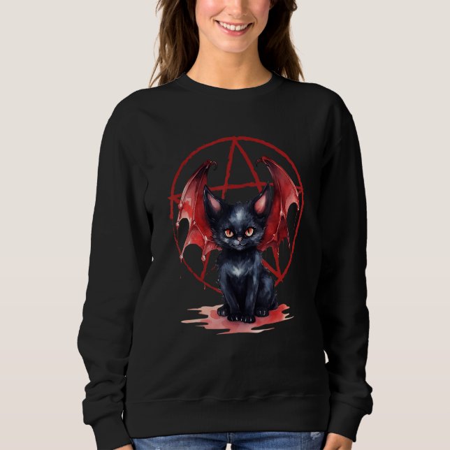 Moletom Occult Devil Cat Satanic Pentagram Wicca Pentacle  (Frente)