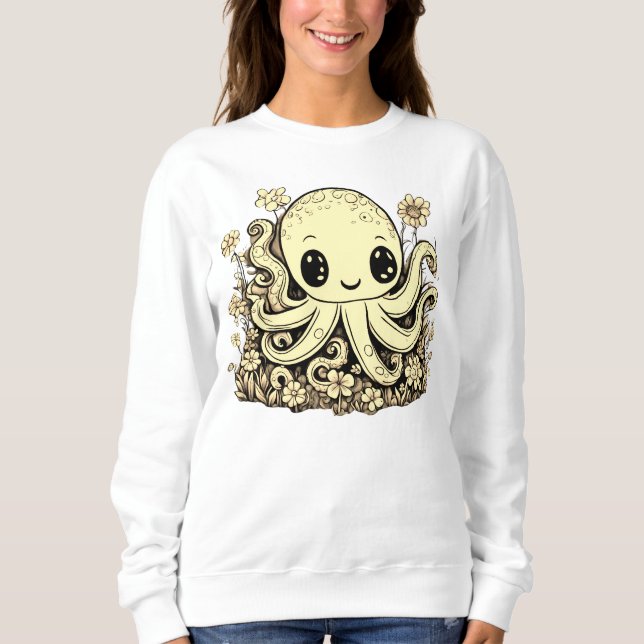 Moletom Octopus na Flores, design de Animais Cutes (Frente)