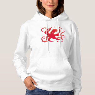 Moletom Octopus Silhouette Hoodie de Arte de Vetor Vermelh