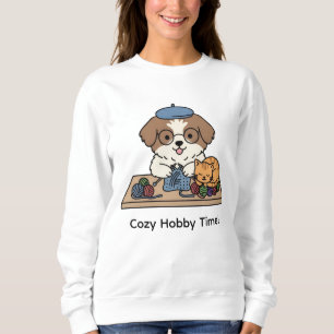 Moletom Óculos de Cachorro Branco Marrom Design de Gato Am