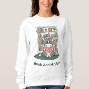 Moletom Óculos de Gatinho Fofo Estante de Livros Amante da
